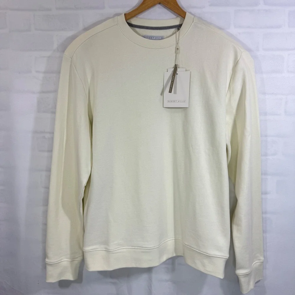 New Sunset Hills Men's Crew Neck Cream Sweatshirt Long Sleeve Casual‎ Top Size L